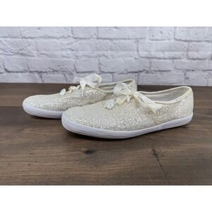 Keds x Kate Spade Glitter Sneakers Womens 9 Cream Sparkle Lace Up Casual Wedding